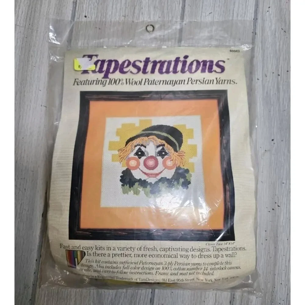 Vtg Tapestrations Needlepoint Kit Clown Face Persian Wool 14x14